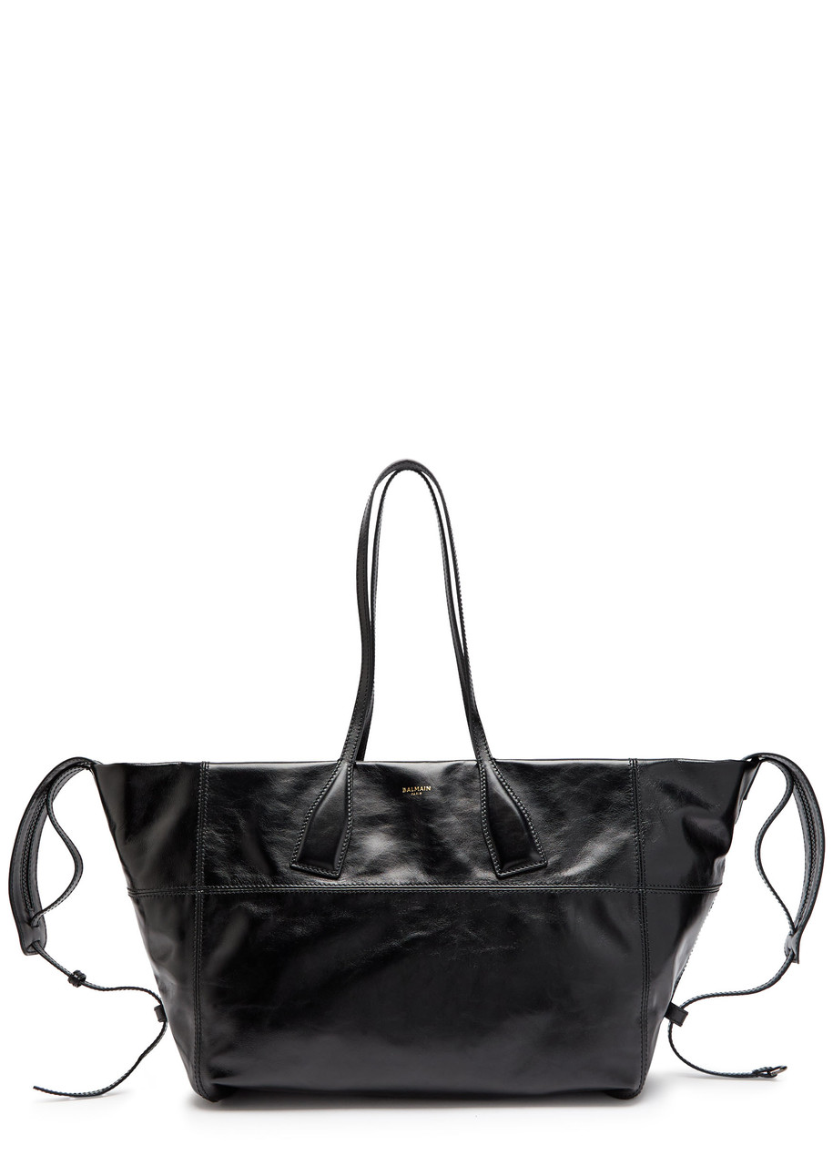 Balmain Track Zip Glossed Leather Tote bag - Black - One Size