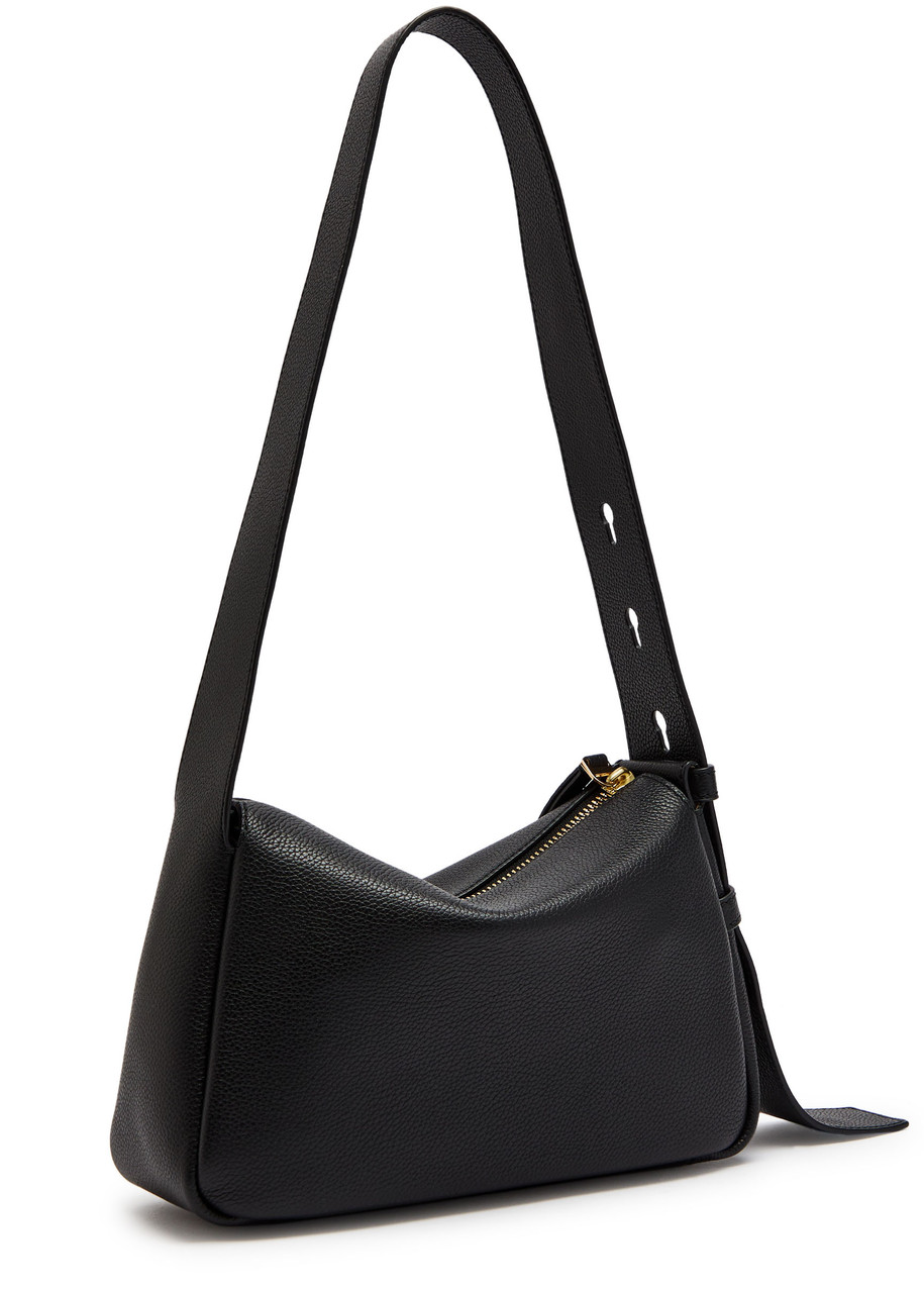 Tory Burch Romy Small Leather Grained Leather Shoulder Bag In Black