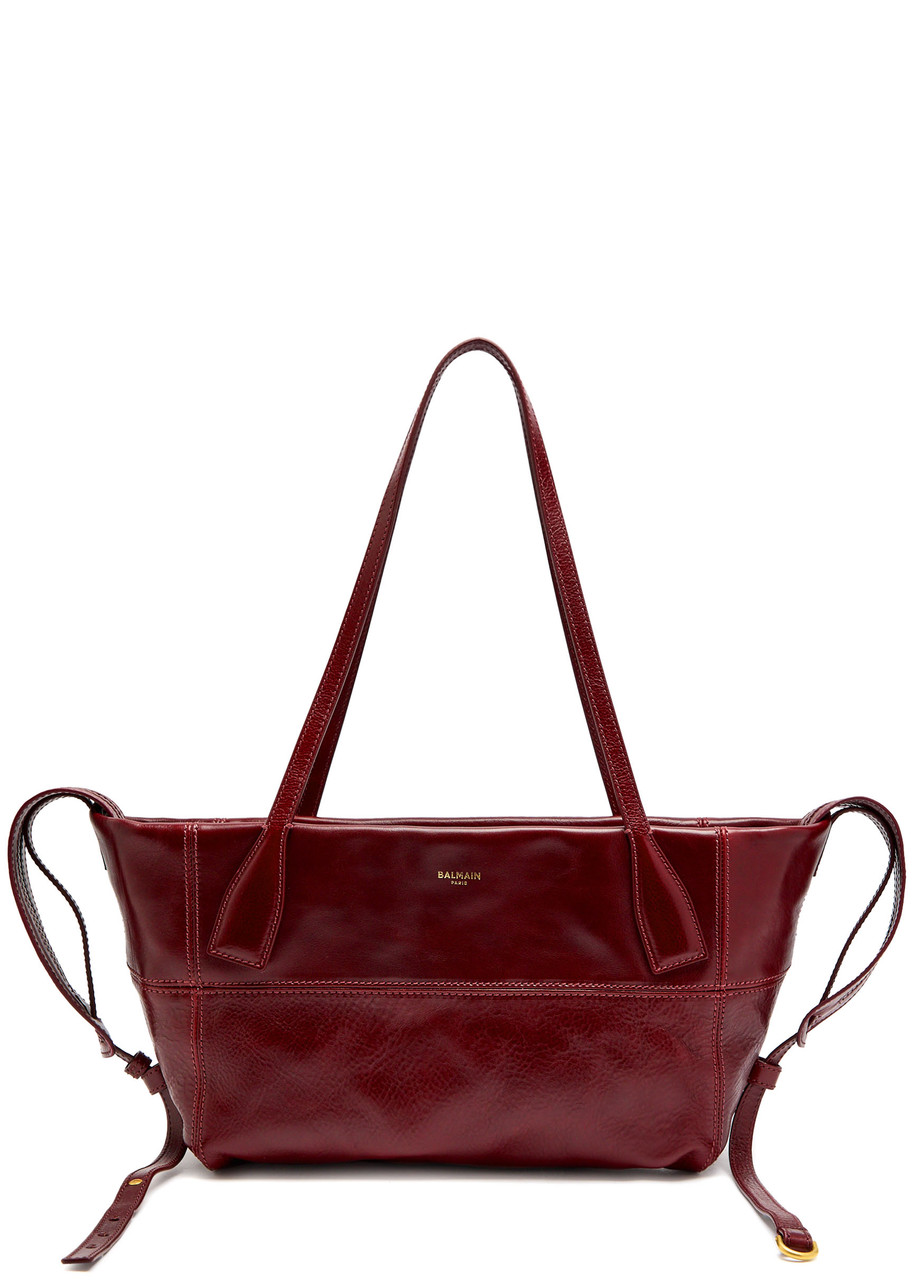 Balmain Track Zip Small Glossed Leather Tote Bag In Purple
