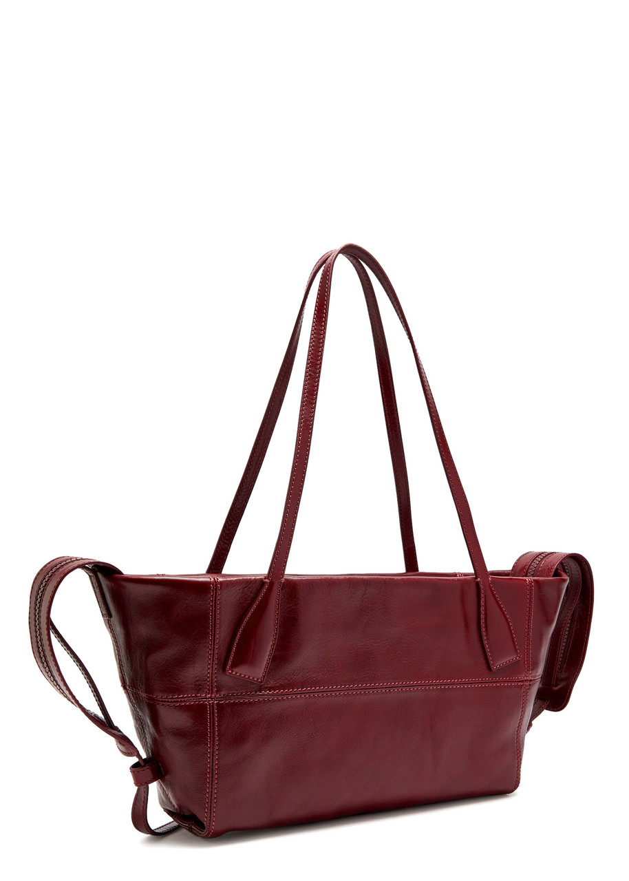 Balmain Track Zip Small Glossed Leather Tote Bag In Purple