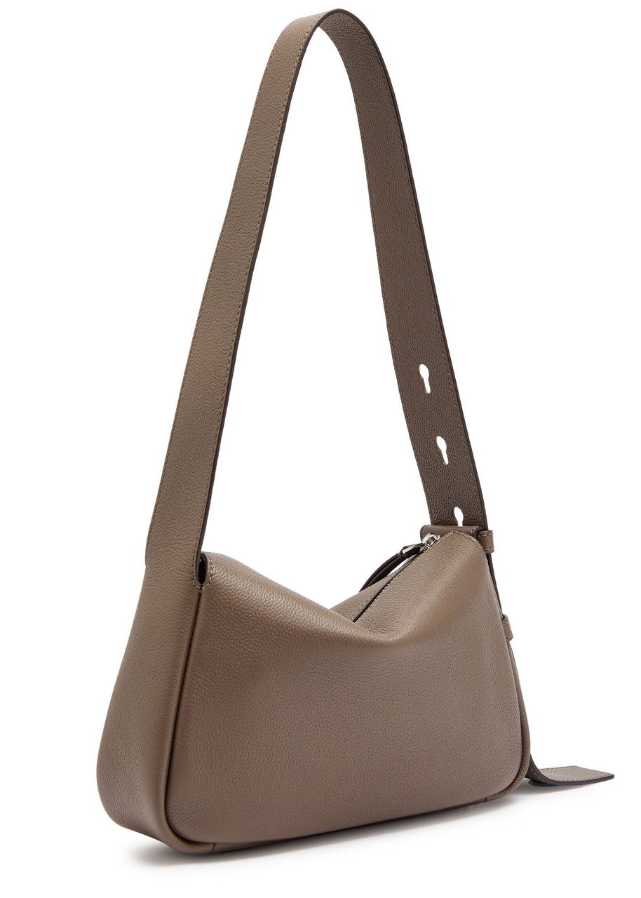 Tory Burch Romy Small Leather Grained Leather Shoulder Bag In Gray