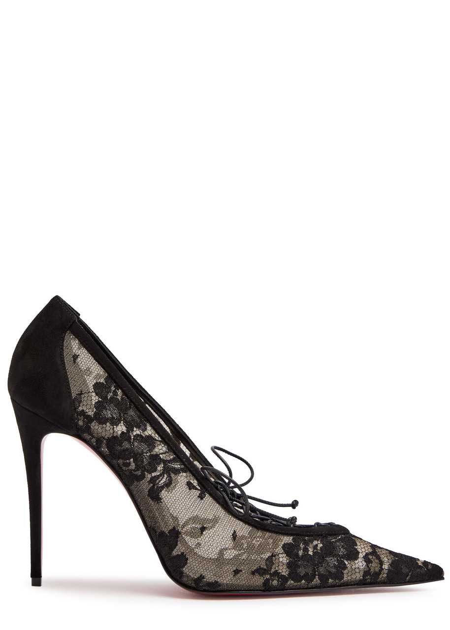 Christian Louboutin Km Lace 100 Suede Pumps In Black