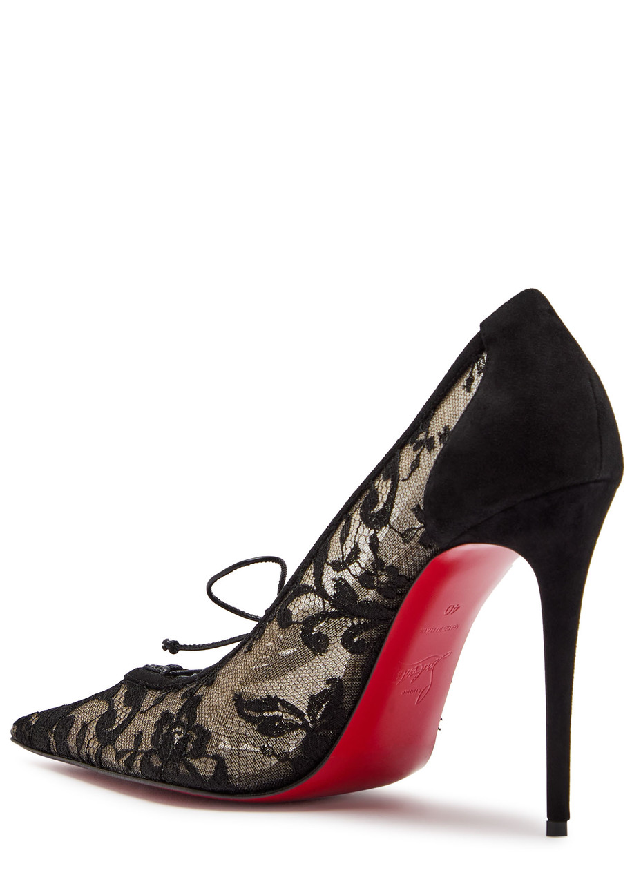 Christian Louboutin Km Lace 100 Suede Pumps In Black