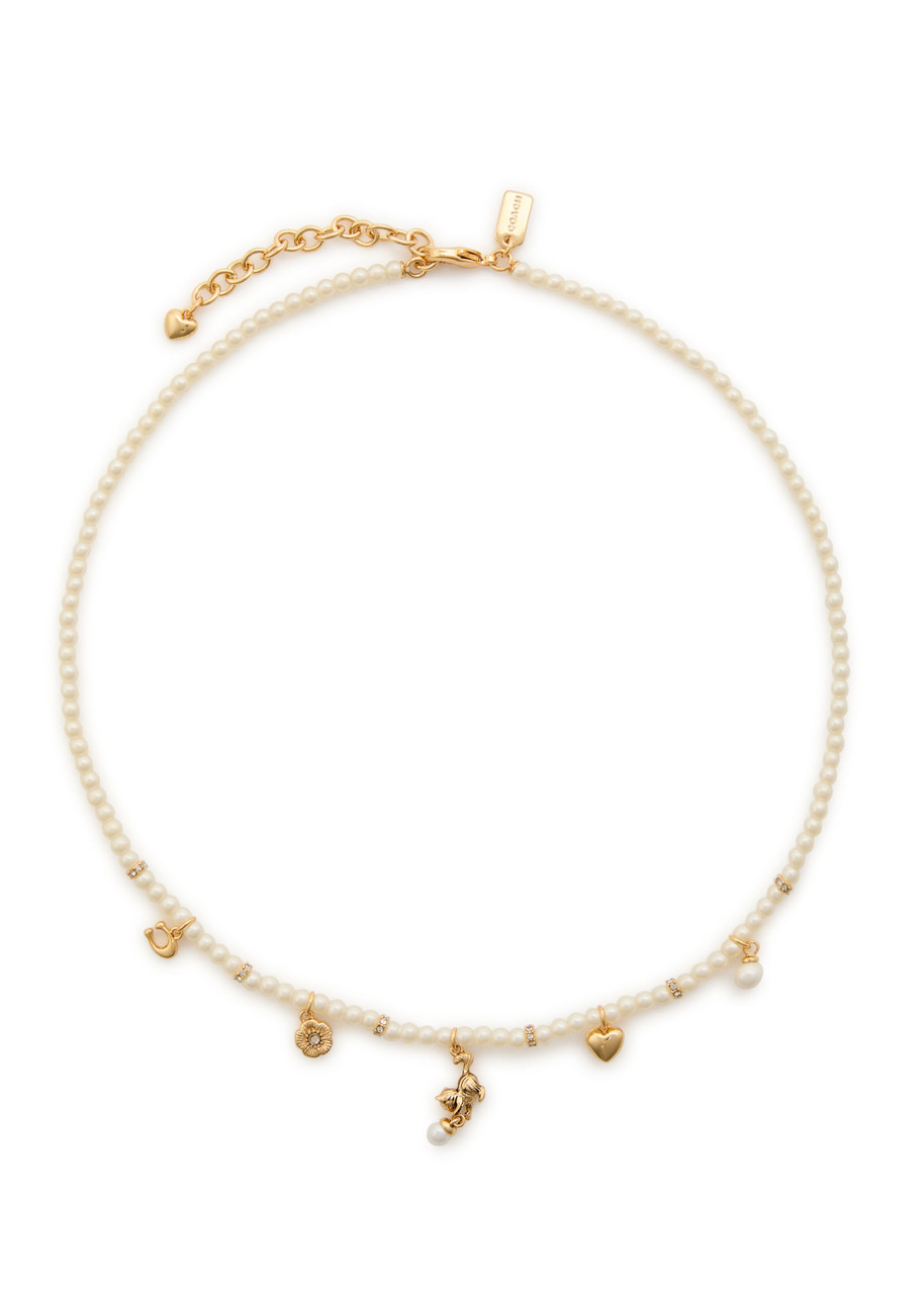 Coach Pearl Beaded Charm Necklace In White