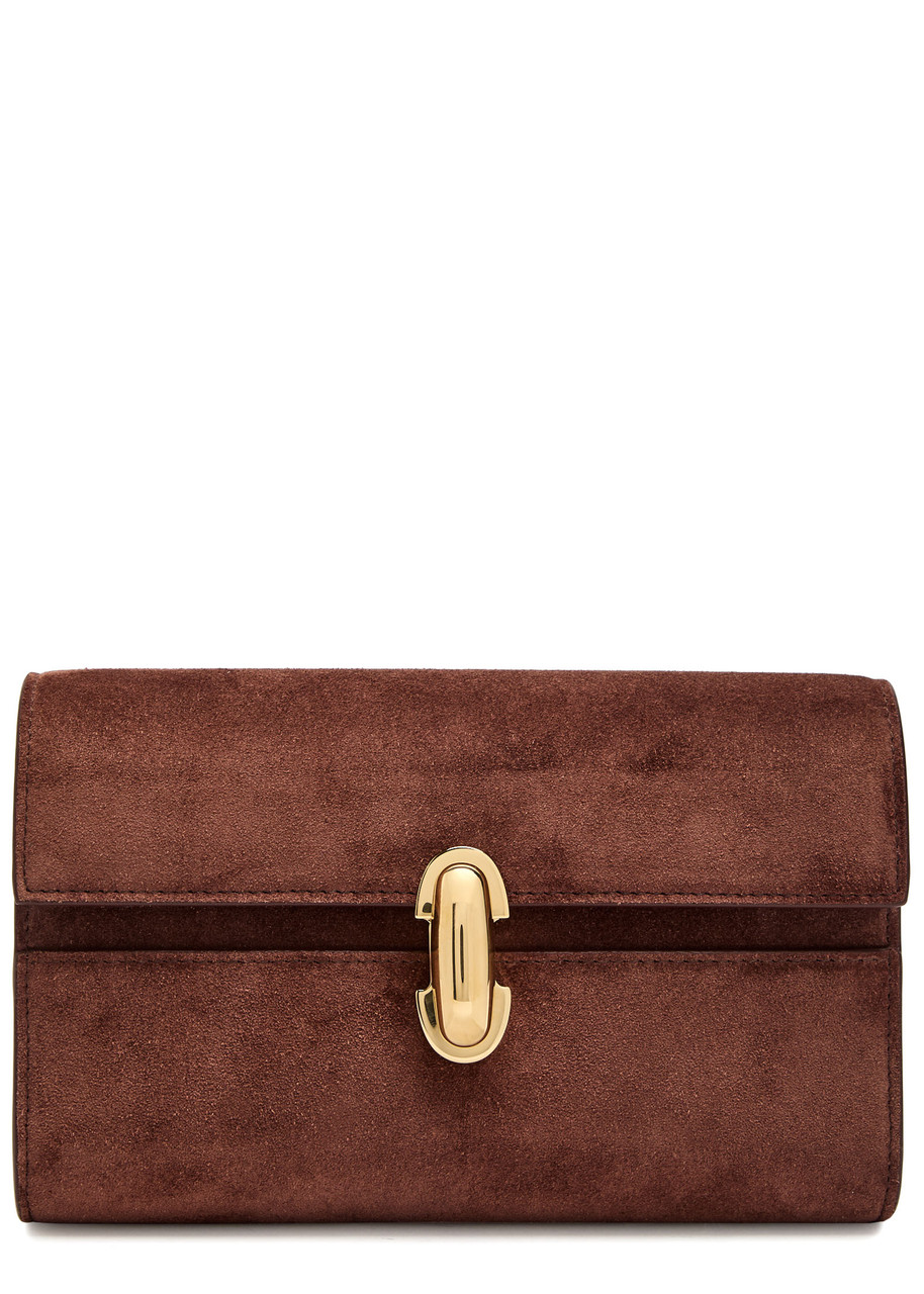 Savette Symmetry Mini Suede Clutch In Brown