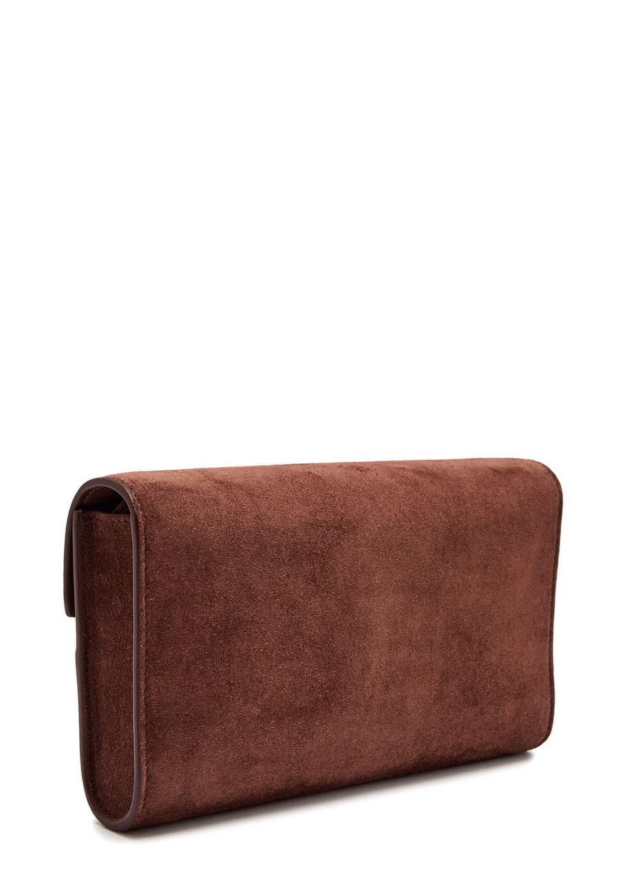 Savette Symmetry Mini Suede Clutch In Brown