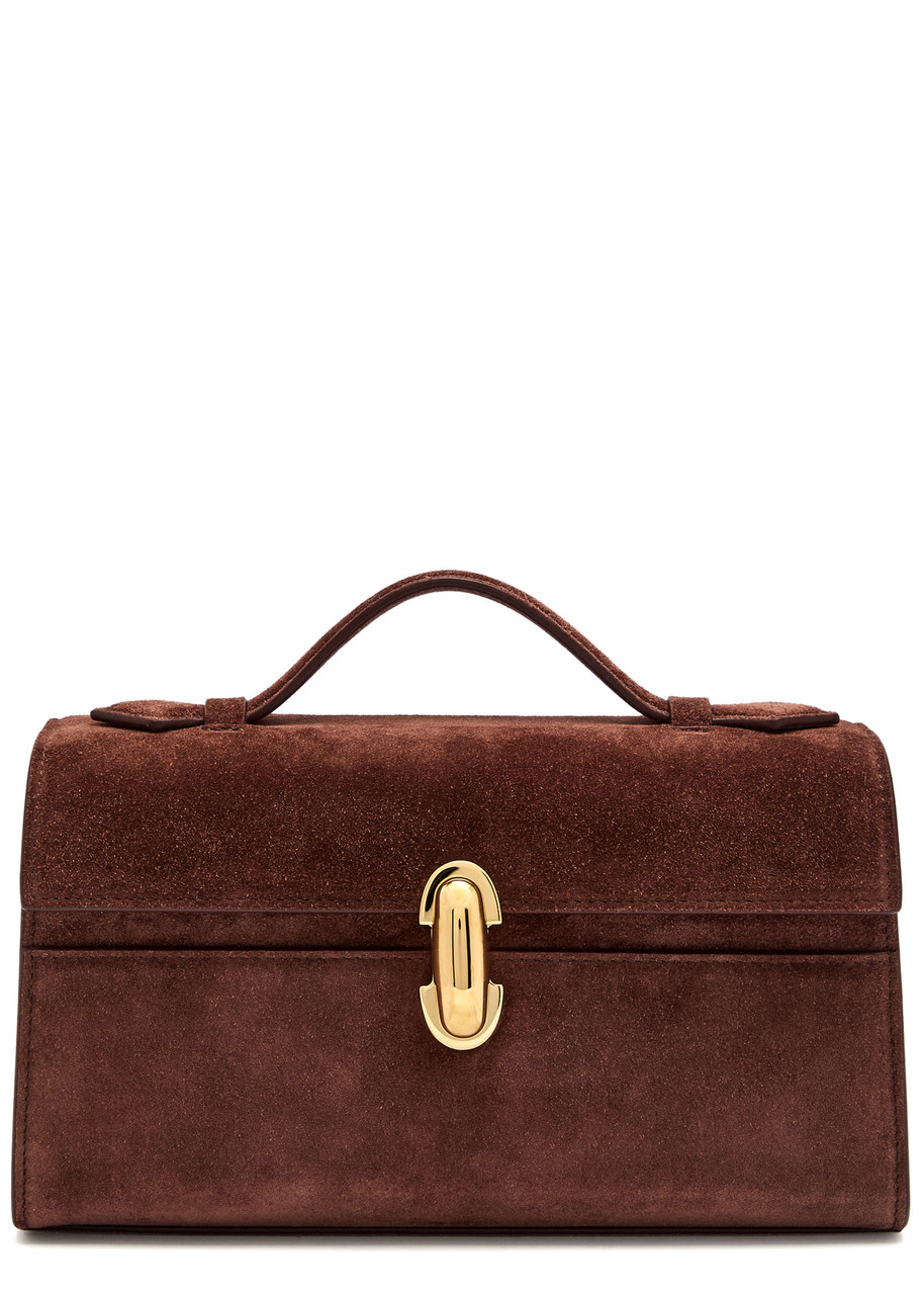 Savette Symmetry Pochette Suede Top Handle Bag In Brown