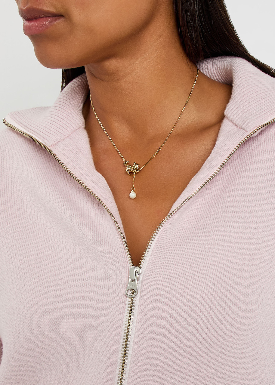 Coach Cat And Pearl Pendant Necklace In Gold