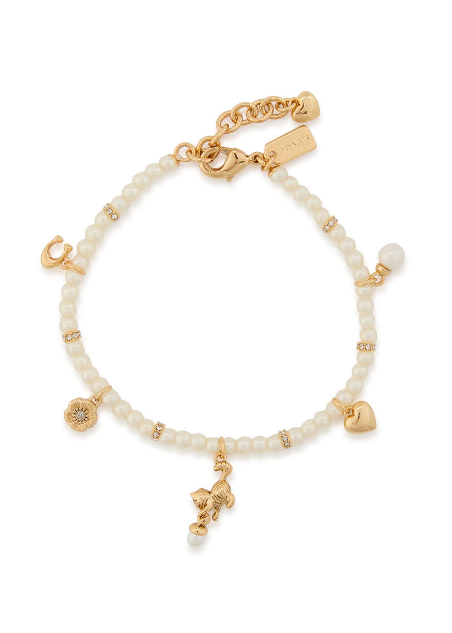 Coach Pearl Beaded Charm Necklace In Multi