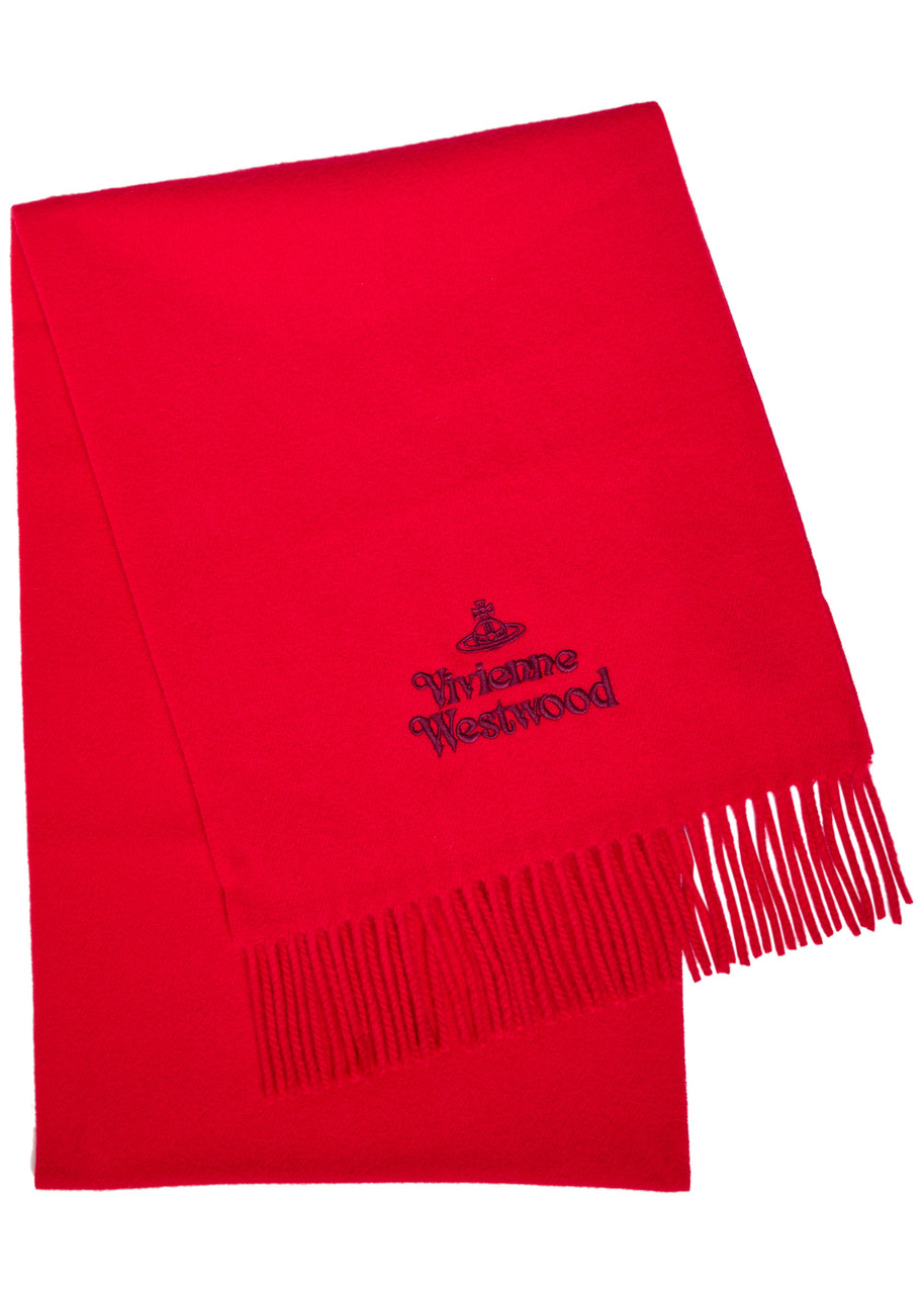 Vivienne Westwood Logo-embroidered Wool Scarf In Red