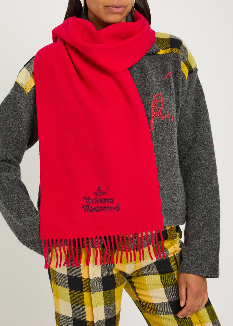 Vivienne Westwood Logo-embroidered Wool Scarf In Red