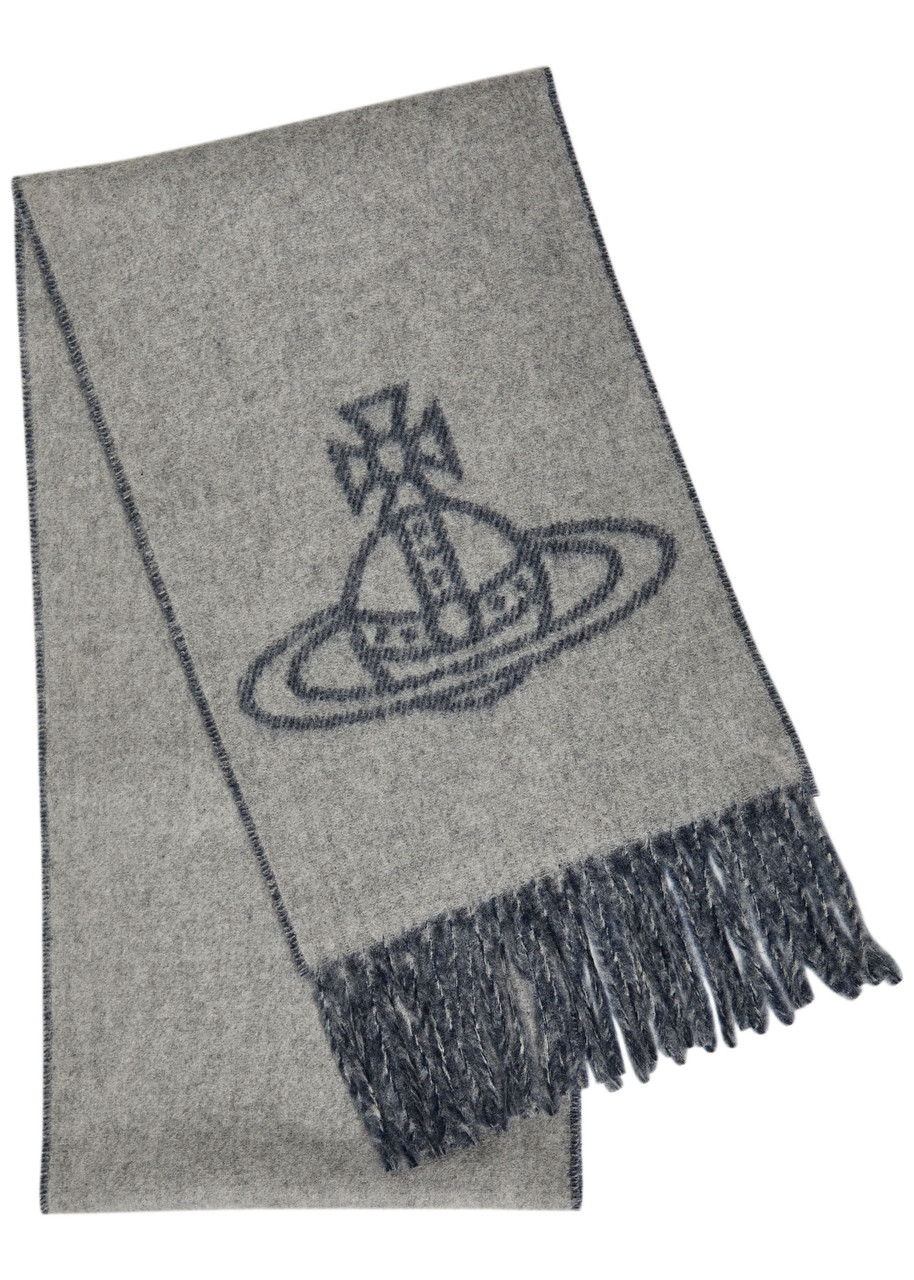 Vivienne Westwood Orb-intarsia Wool Scarf In Gray