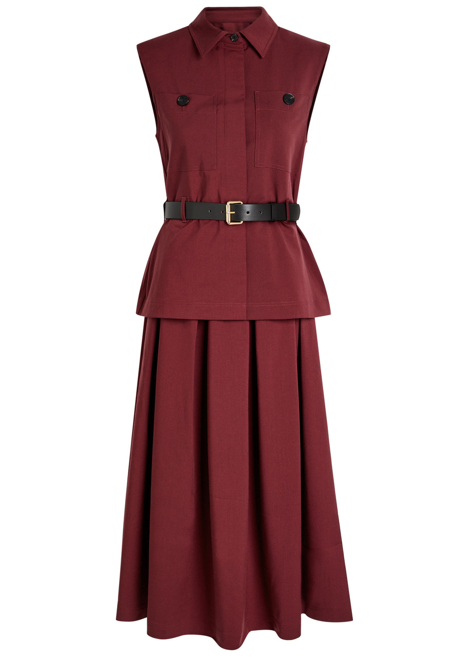 Self-portrait Belted Woven Midi Dress - Burgundy - 8 (UK8 / S)