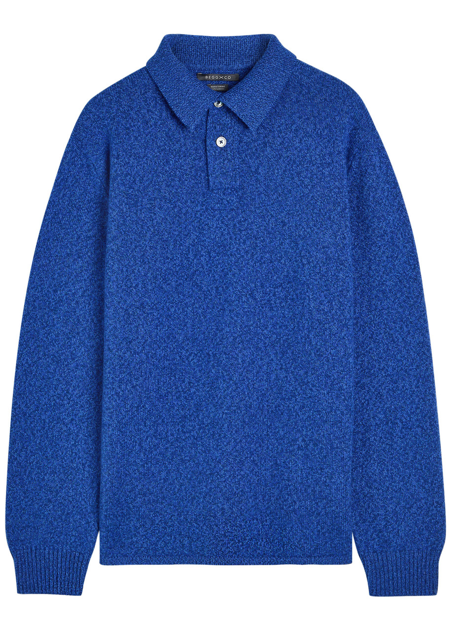 Begg & Co Player Melange Cashmere Polo Jumper In Blue