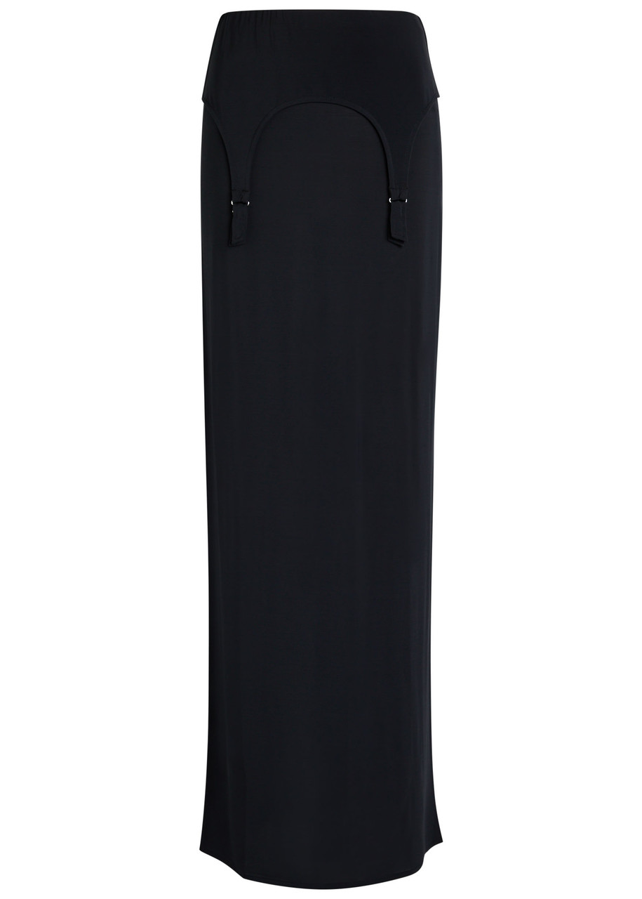 Jean Paul Gaultier Garter-embellished Mesh Maxi Skirt In Blue