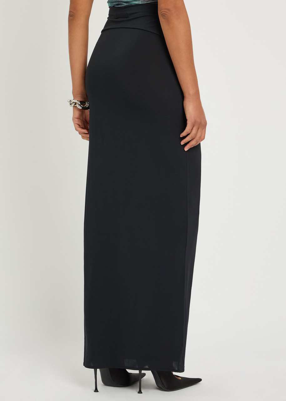 Jean Paul Gaultier Garter-embellished Mesh Maxi Skirt In Blue