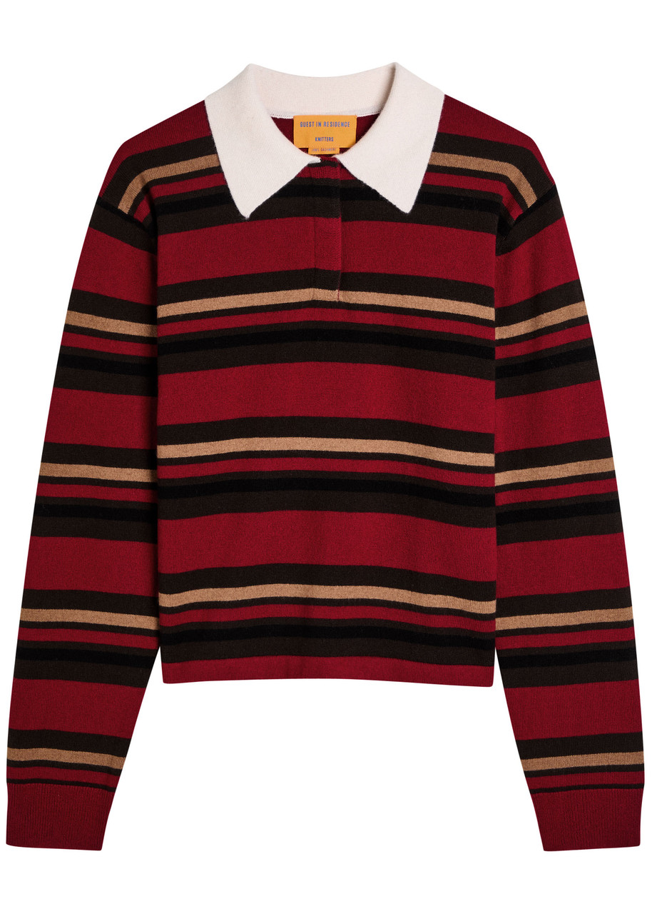 Guest In Residence Cropped Striped Cashmere Polo Shirt In Multi