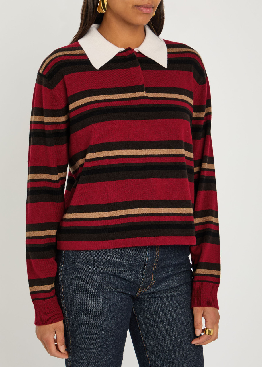 Guest In Residence Cropped Striped Cashmere Polo Shirt In Multi