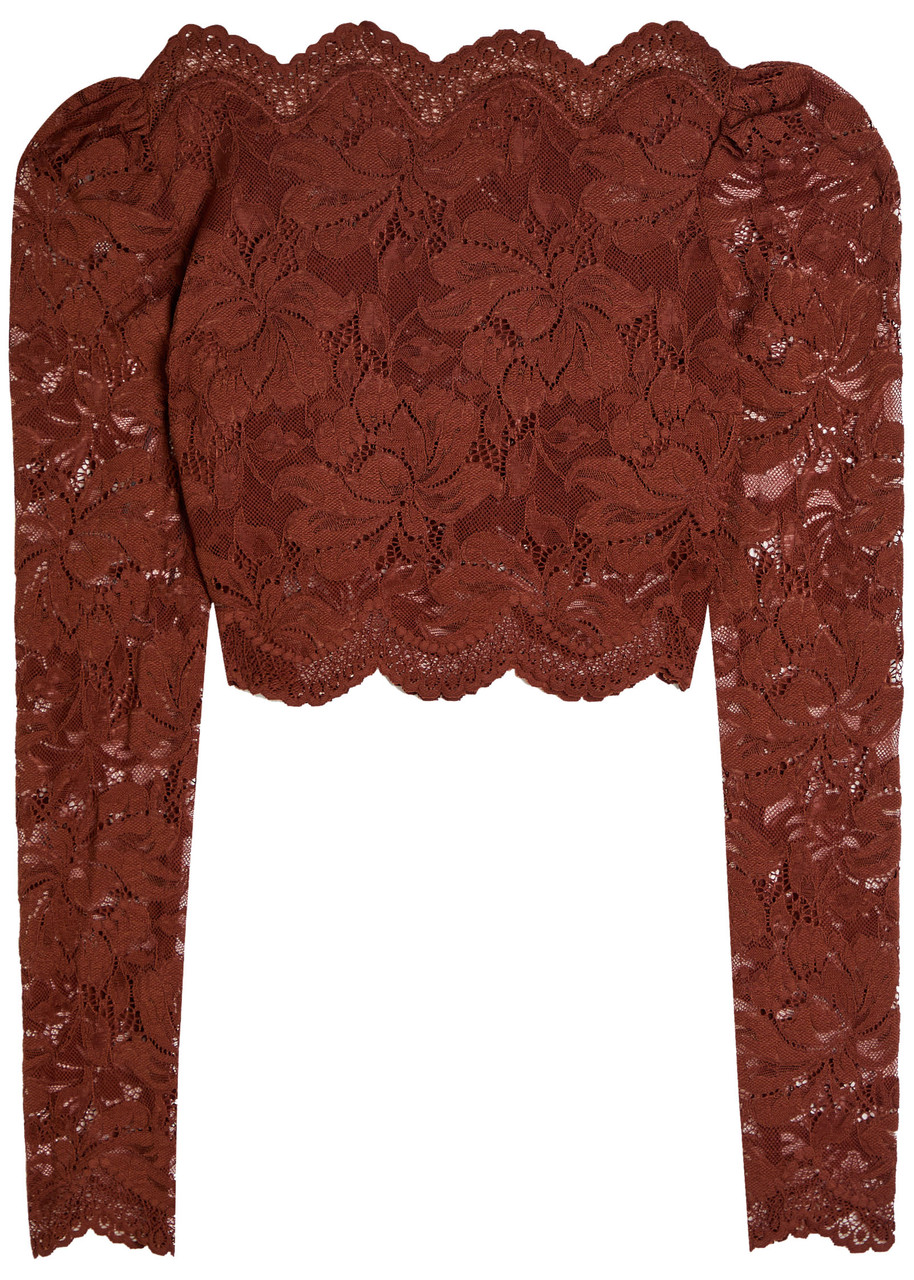 Rabanne Floral Stretch-guipure Lace Crop top - Brown - 40 (UK12 / M)