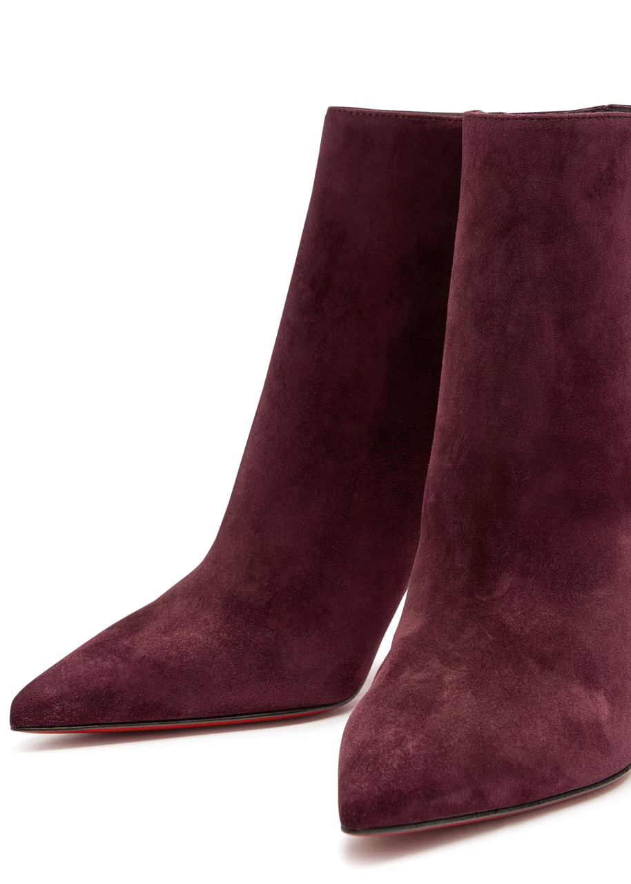 Christian Louboutin Vibella Booty 85 Suede Ankle Boots In Burgundy