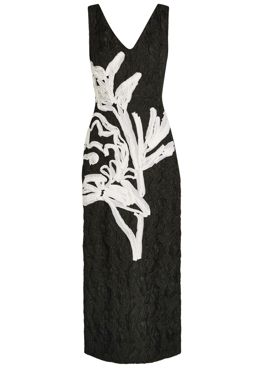 Erdem Patterned-jacquard Woven Midi Dress In Brown
