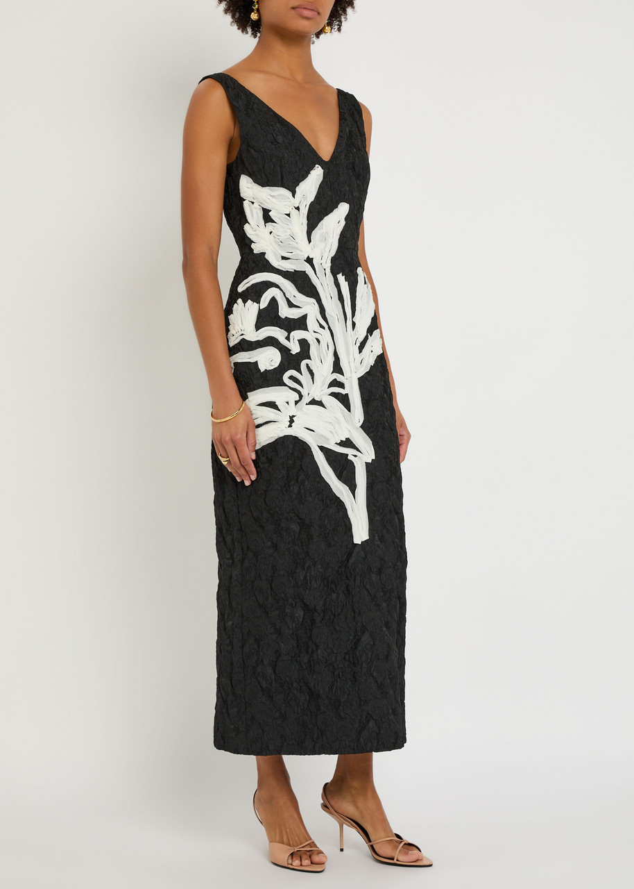 Erdem Patterned-jacquard Woven Midi Dress In Brown