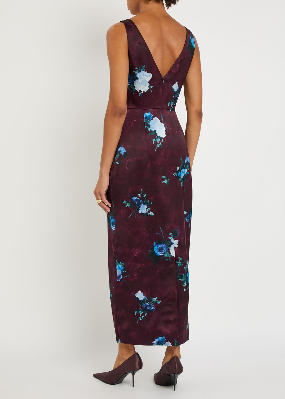 Erdem Floral Duchesse Cocktail Dress In Brown