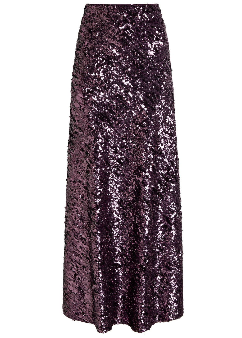Rabanne Sequin-embellished Chiffon Maxi Skirt In Brown