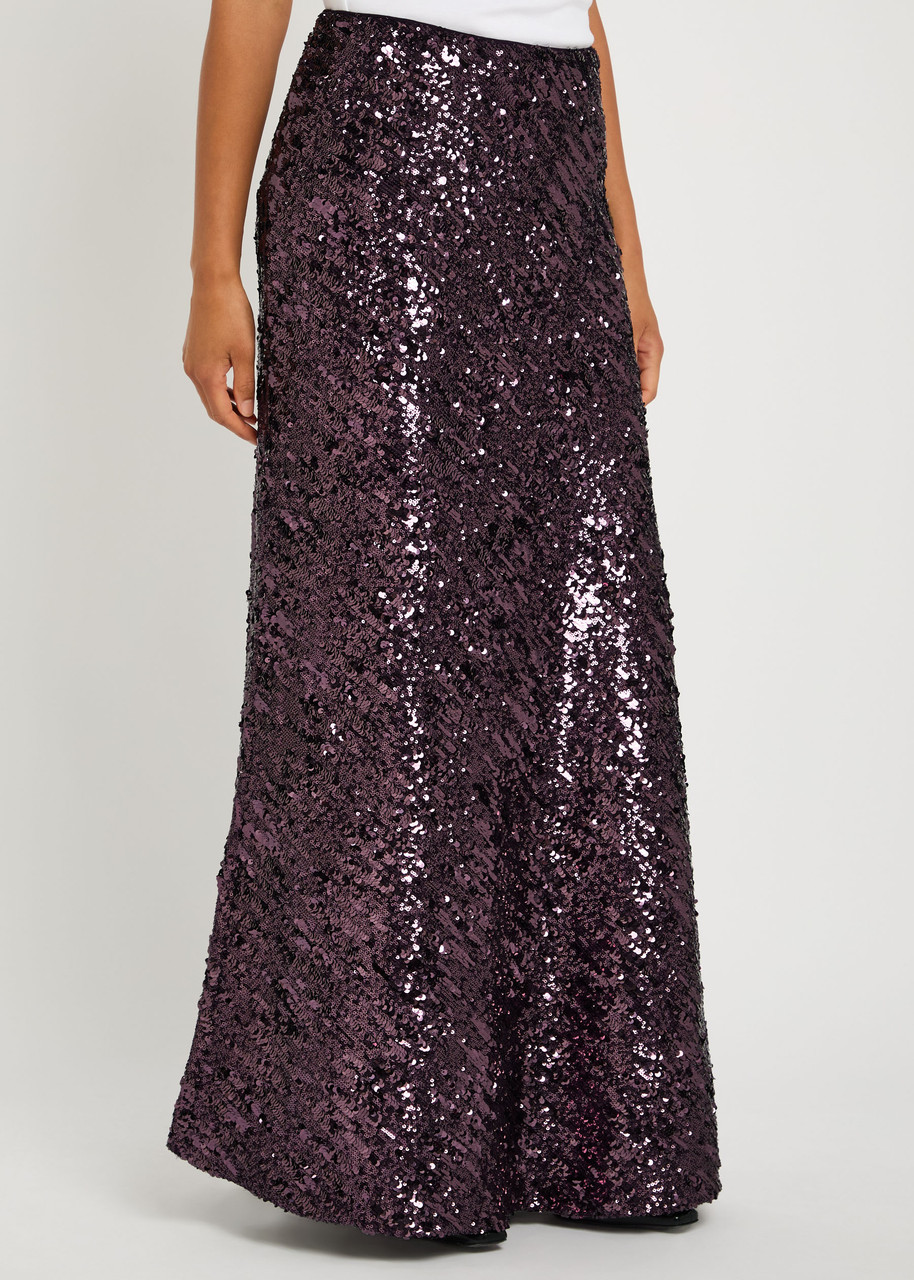 Rabanne Sequin-embellished Chiffon Maxi Skirt In Brown