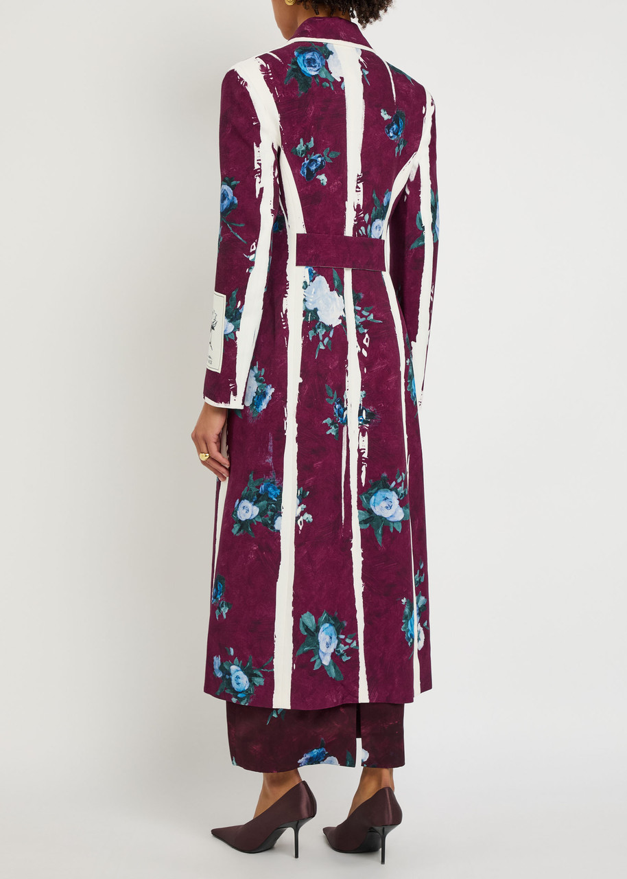 Erdem Double-breasted Floral-print Satin Coat In Purple