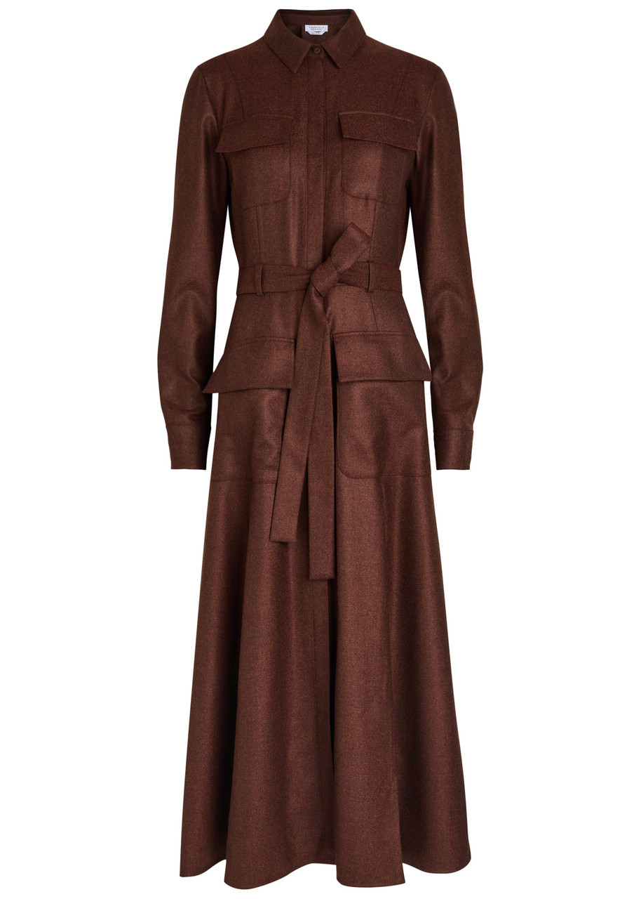 Gabriela Hearst Meyer Belted Wool-blend Midi Shirt Dress In Brown