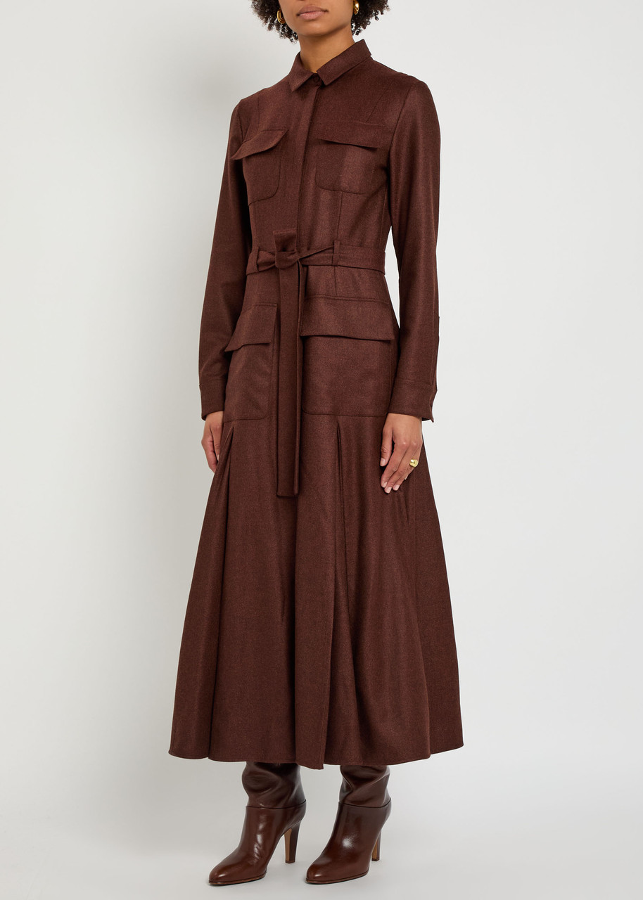 Gabriela Hearst Meyer Belted Wool-blend Midi Shirt Dress In Brown