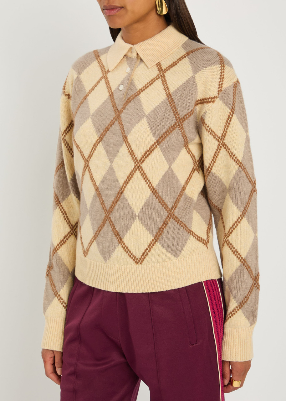 Guest In Residence Collegiate Argyle Wool-blend Polo Jumper In Nude