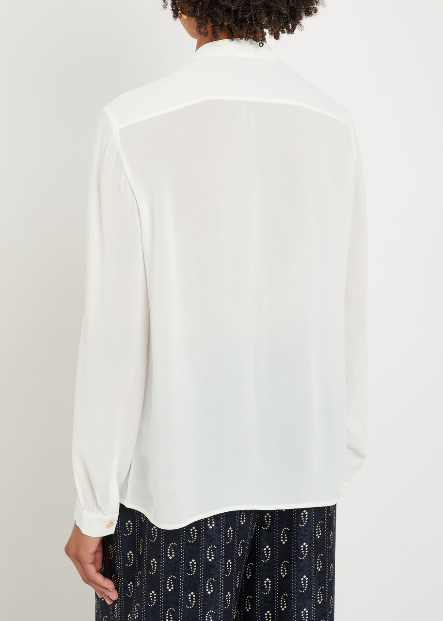 Tory Burch Bow Semi-sheer Georgette Blouse In White