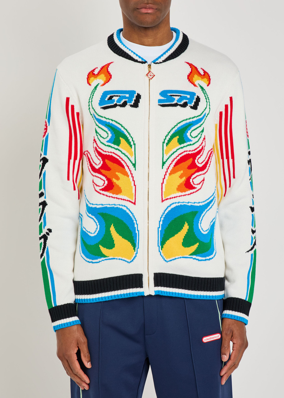 Casablanca Flame Laurel Embroidered Cotton-knit Cardigan In Multi