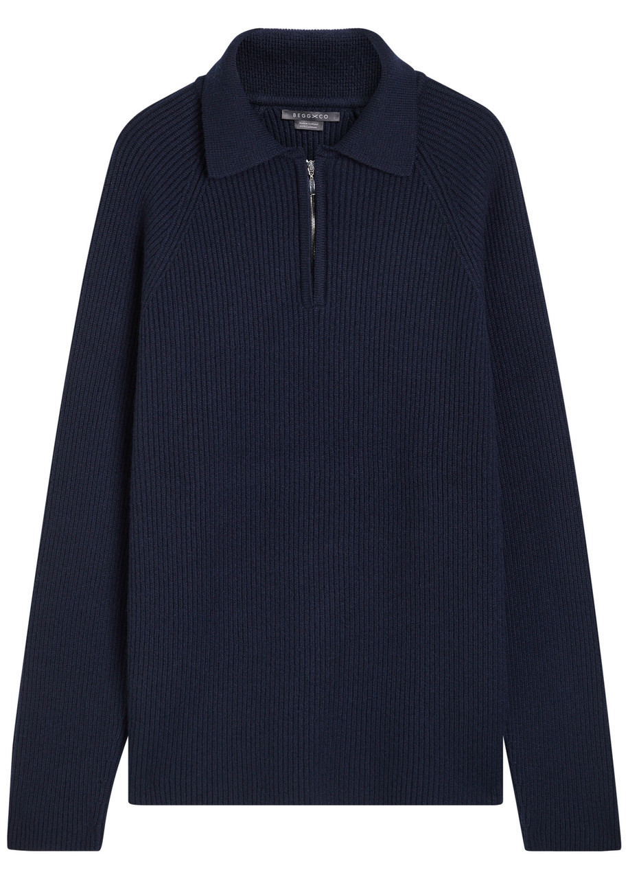 Begg & Co Magnus Cashmere Polo Jumper In Blue