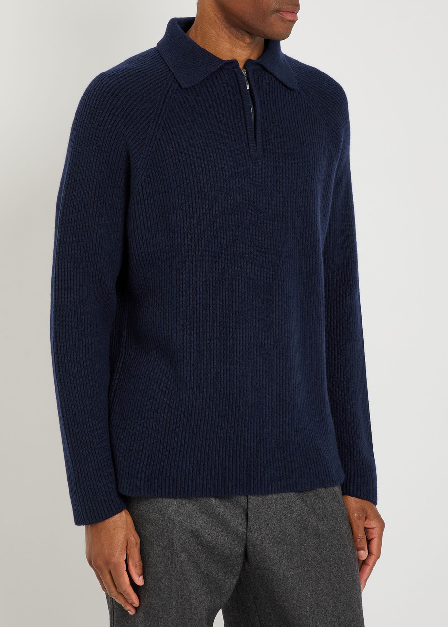 Begg & Co Magnus Cashmere Polo Jumper In Blue