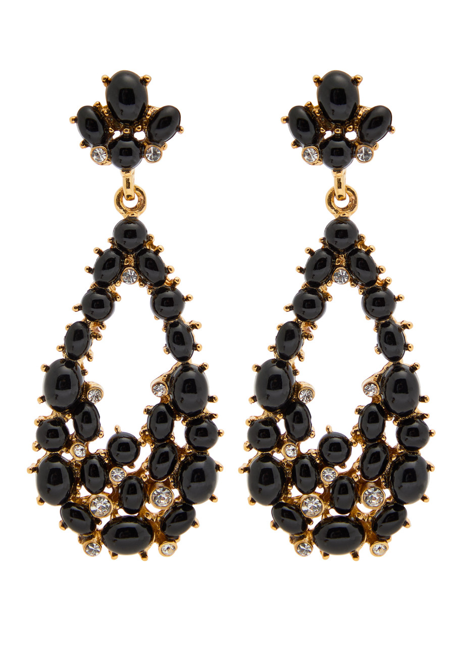 Kenneth Jay Lane Cabochon-embellished 22kt Gold-plated Drop Earrings In Black
