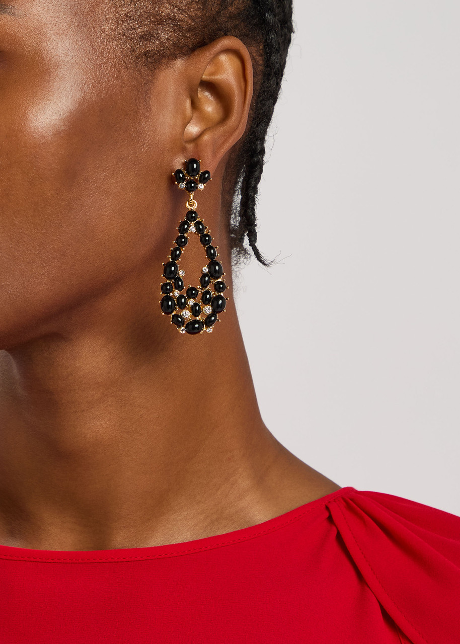 Kenneth Jay Lane Cabochon-embellished 22kt Gold-plated Drop Earrings In Black