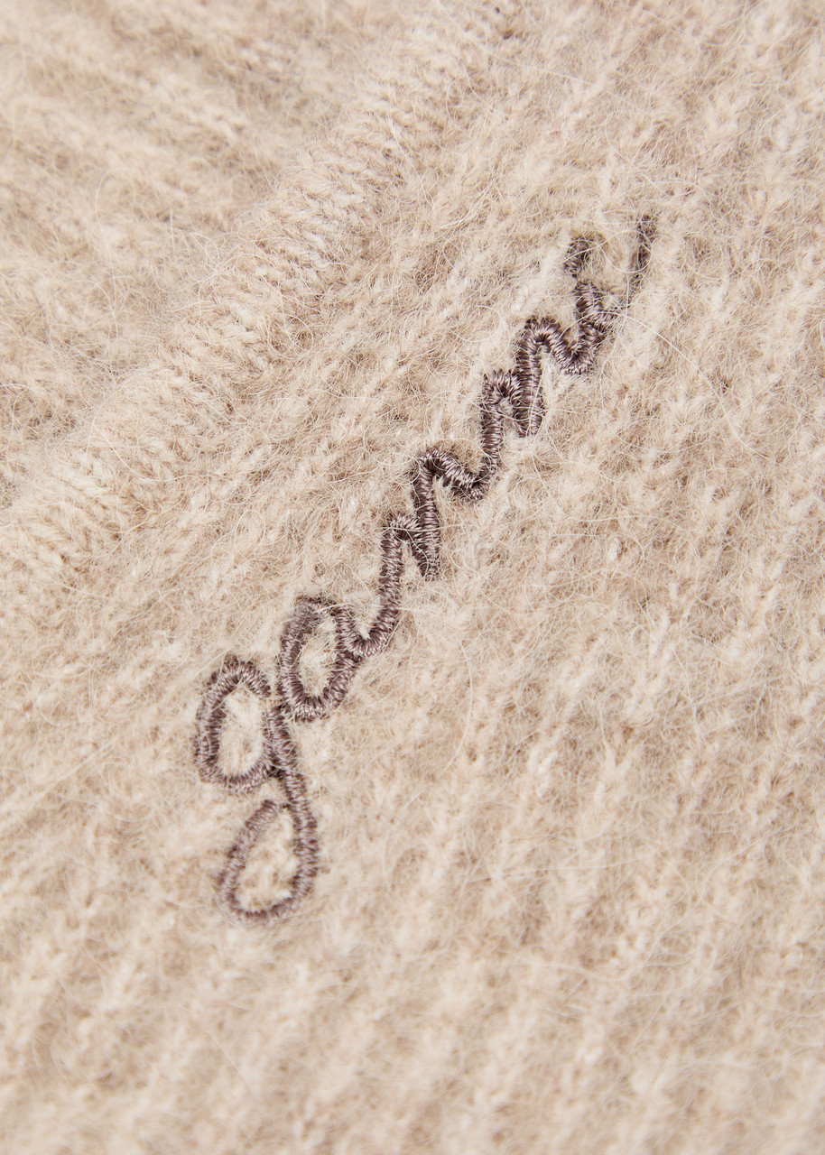 Ganni Logo-embroidered Brushed Wool-blend Balaclava In Neutral