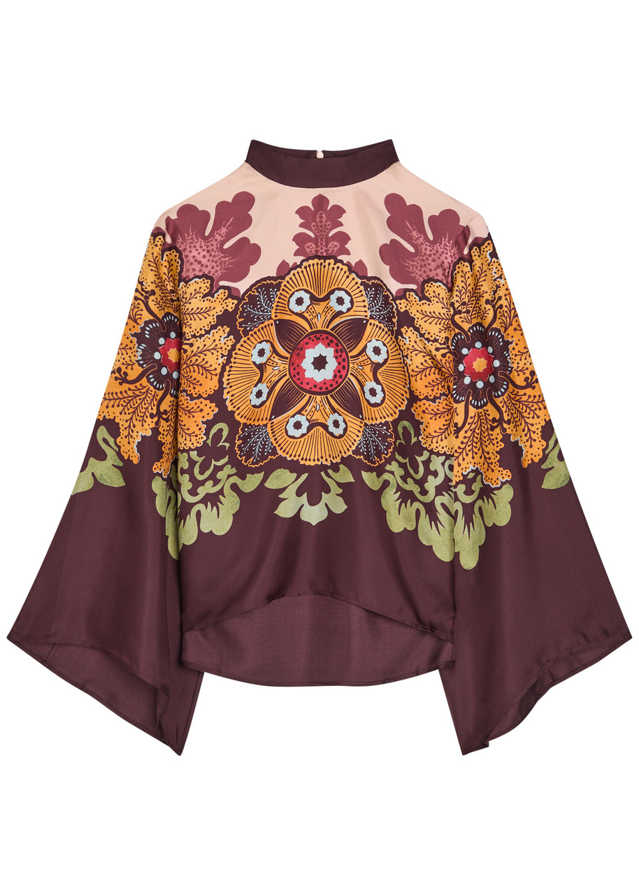 La Doublej La Double J Make An Exit Printed Silk Top In Brown