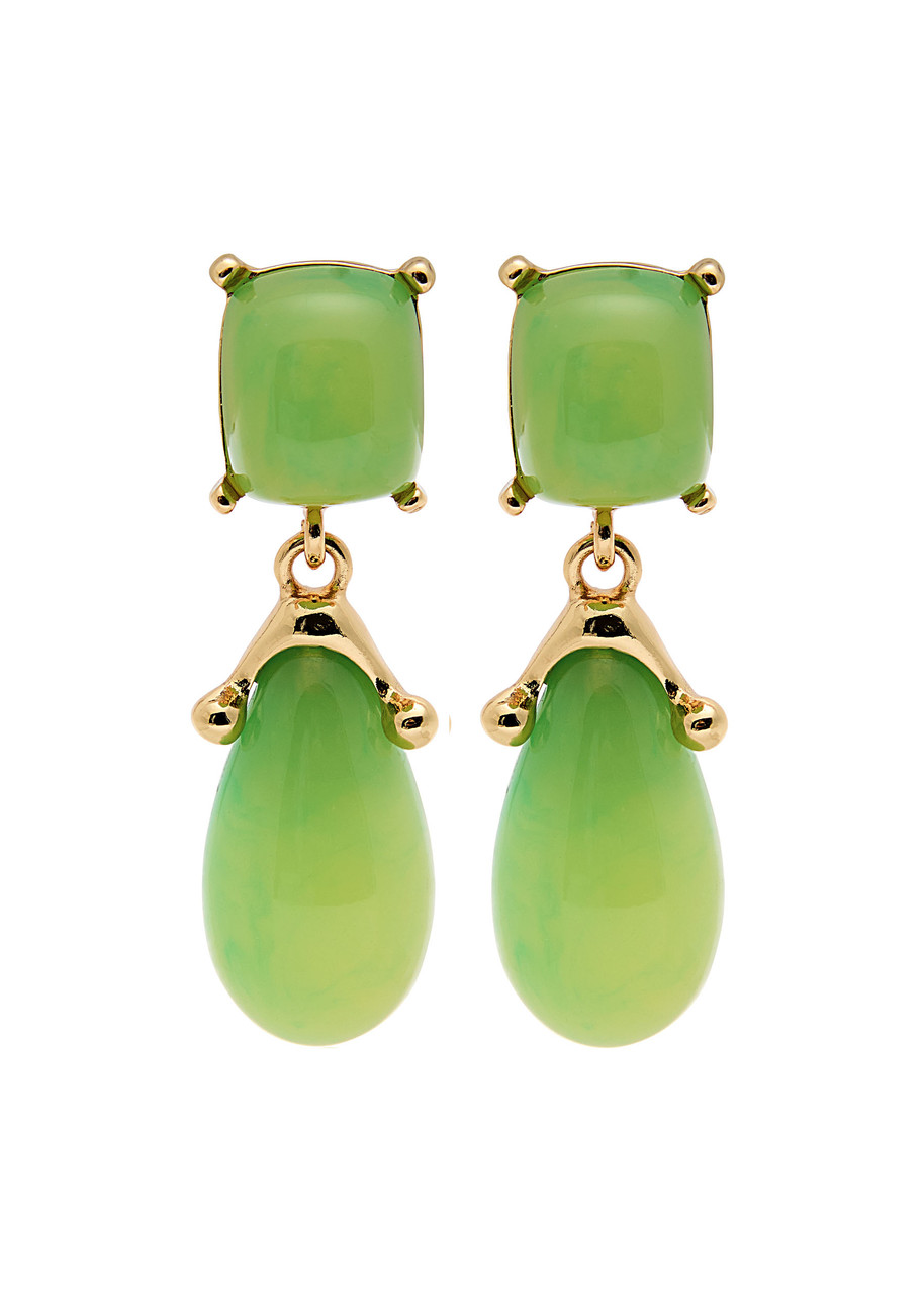 Kenneth Jay Lane 22kt Gold-plated Clip-on Drop Earrings In Green