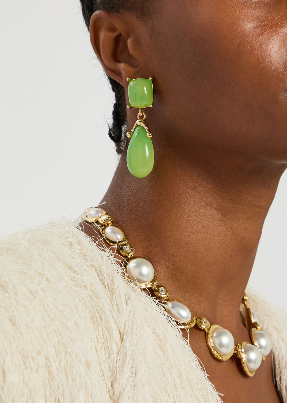 Kenneth Jay Lane 22kt Gold-plated Clip-on Drop Earrings In Green
