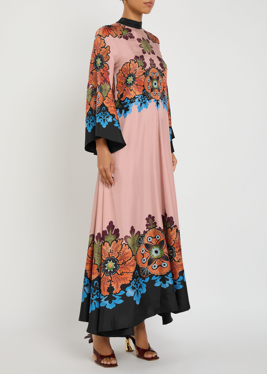 La Doublej La Double J Magnifico Printed Silk-twill Maxi Dress In Pink