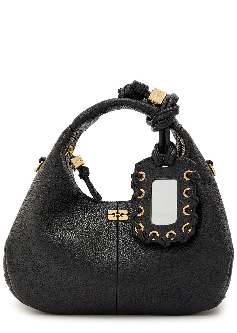 Ganni Mini Leather Hobo Bag In Black