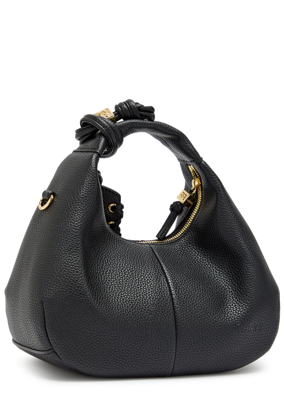 Ganni Mini Leather Hobo Bag In Black
