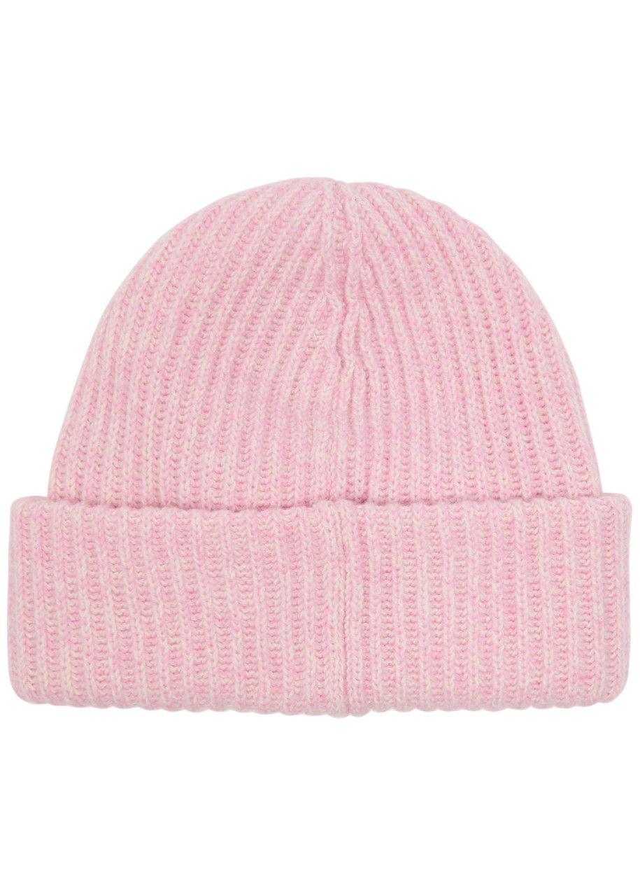 Ganni Wool-blend Light Structured Rib-knit Beanie In Pink