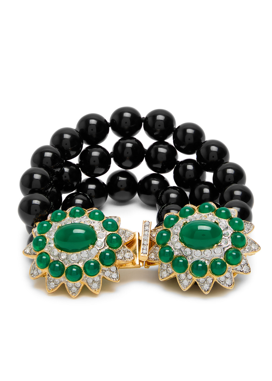Kenneth Jay Lane Beaded 22kt Gold-plated Bracelet In Black