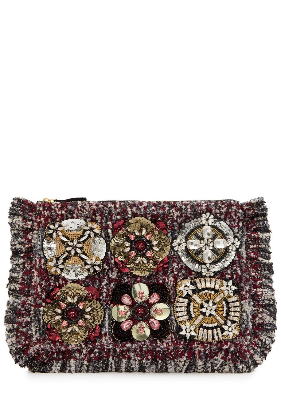 La Doublej La Double J Crystal-embellished Woven Pochette In Multi