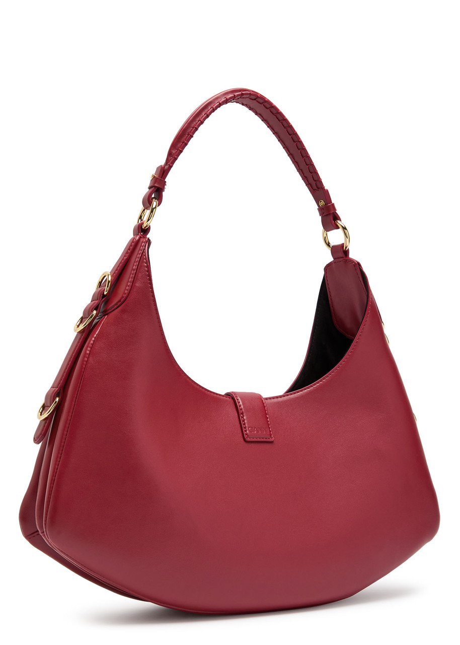 Ganni Kat Small Leather Shoulder Bag In Red